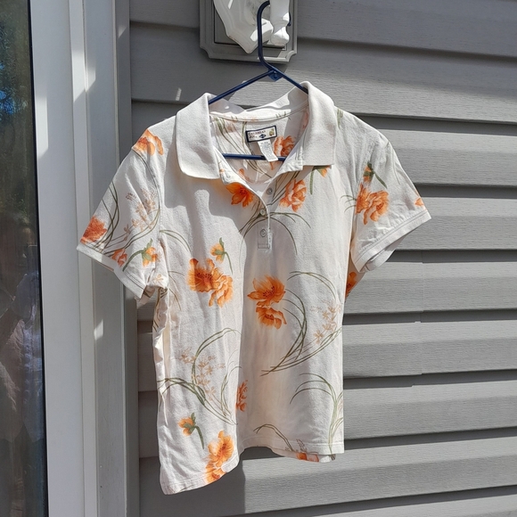 White Shirt with Orange Floral Design - Picture 1 of 6